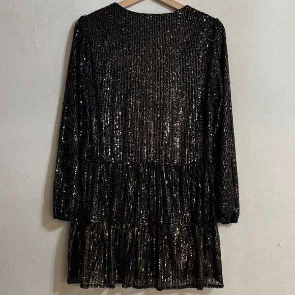 Codexmode Sequin Long Sleeve Babydoll Dress in Black Size S NWT - Picture 2 of 5